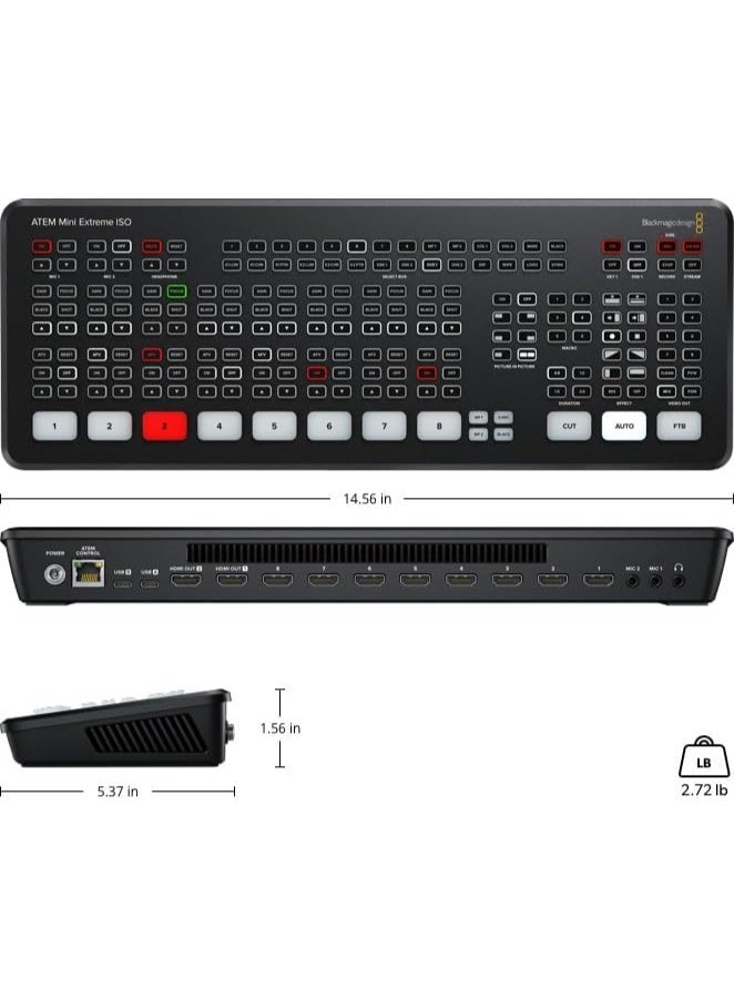 Blackmagic Design ATEM Mini Extreme ISO Live Streaming Video Switcher with 8 HDMI Inputs, Recording, Multi View, Audio Mixer, and USB Output - Image 5